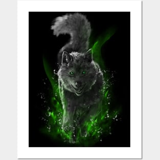 Funny wolf - green version Posters and Art